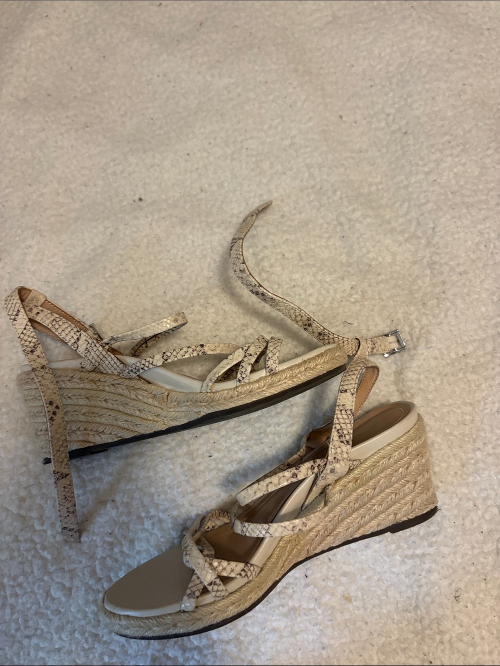 Women’s Strappy Snake-Print Slide Sandals in Cream